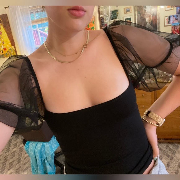 Free People sheer puff shoulder tank top - Picture 3 of 3